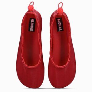 ALOHAS Gill Mesh Red Leather Ballet Flats Size EU 37 6.5 Back Drawstring NEW